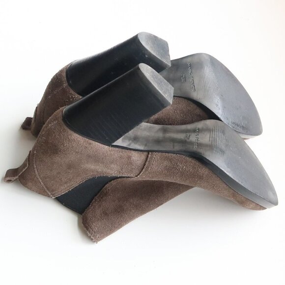 Marc Fisher Taupe Suede Leather Block Heel Ankle Boots / Booties - Picture 14 of 15